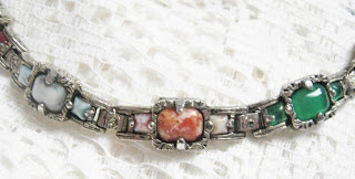Vintage costume jewellery Scottish agate glass paste stone brooch bracelet