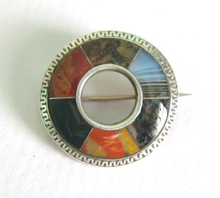 Antique Victorian Scottish agate plaid brooch silver jewellery