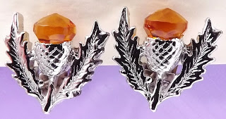 vintage scottish agate earrings citrine thistle clip ons