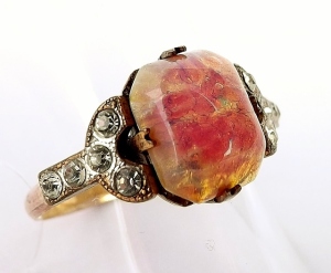 art deco foil backed glass opal pink paste ring vintage jewellery