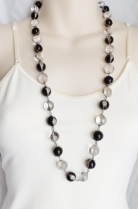 vintage art deco pools of light rock quartz crystal onyx gemstone undrilled bead necklace silver jewelry